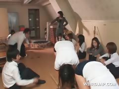 Asian school babes playing sex games in group