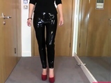 Sexy Latex Liquid Leggings with Red Stilettos Fetish